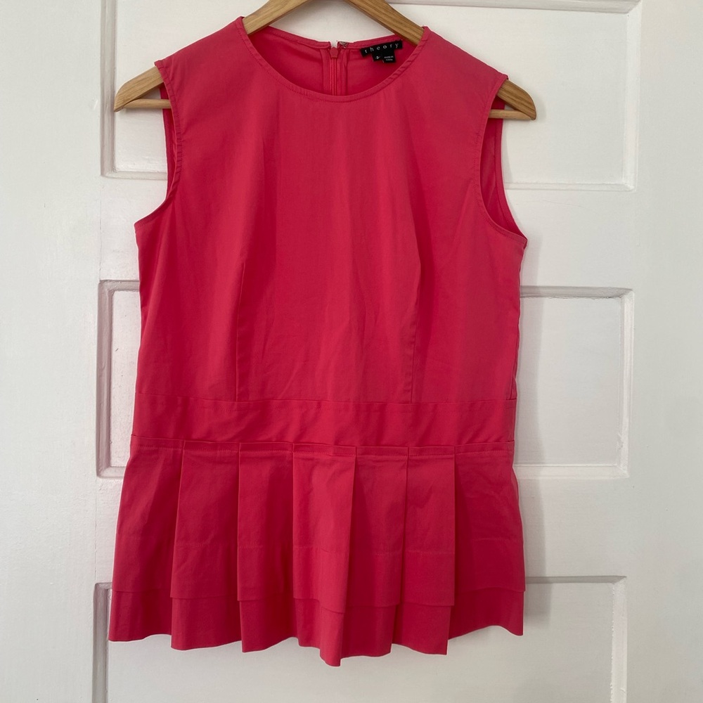 Theory structured peplum top pink cotton blend